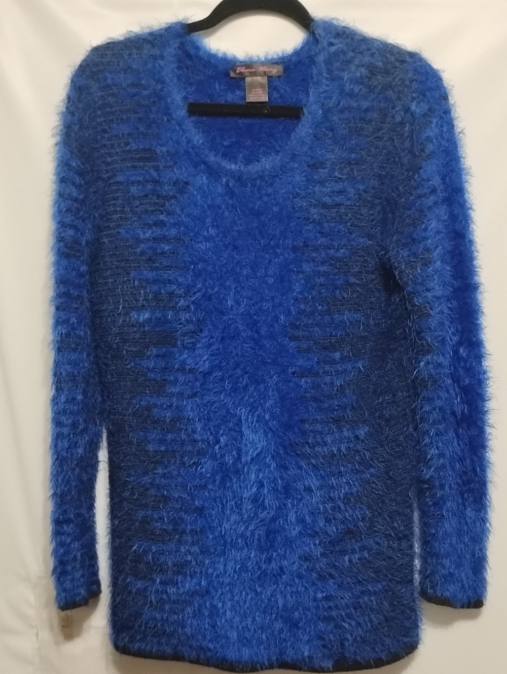 ELENA WANG Blue Fuzzy Eyelash Knit Long-Sleeve Women’s M Sweater
